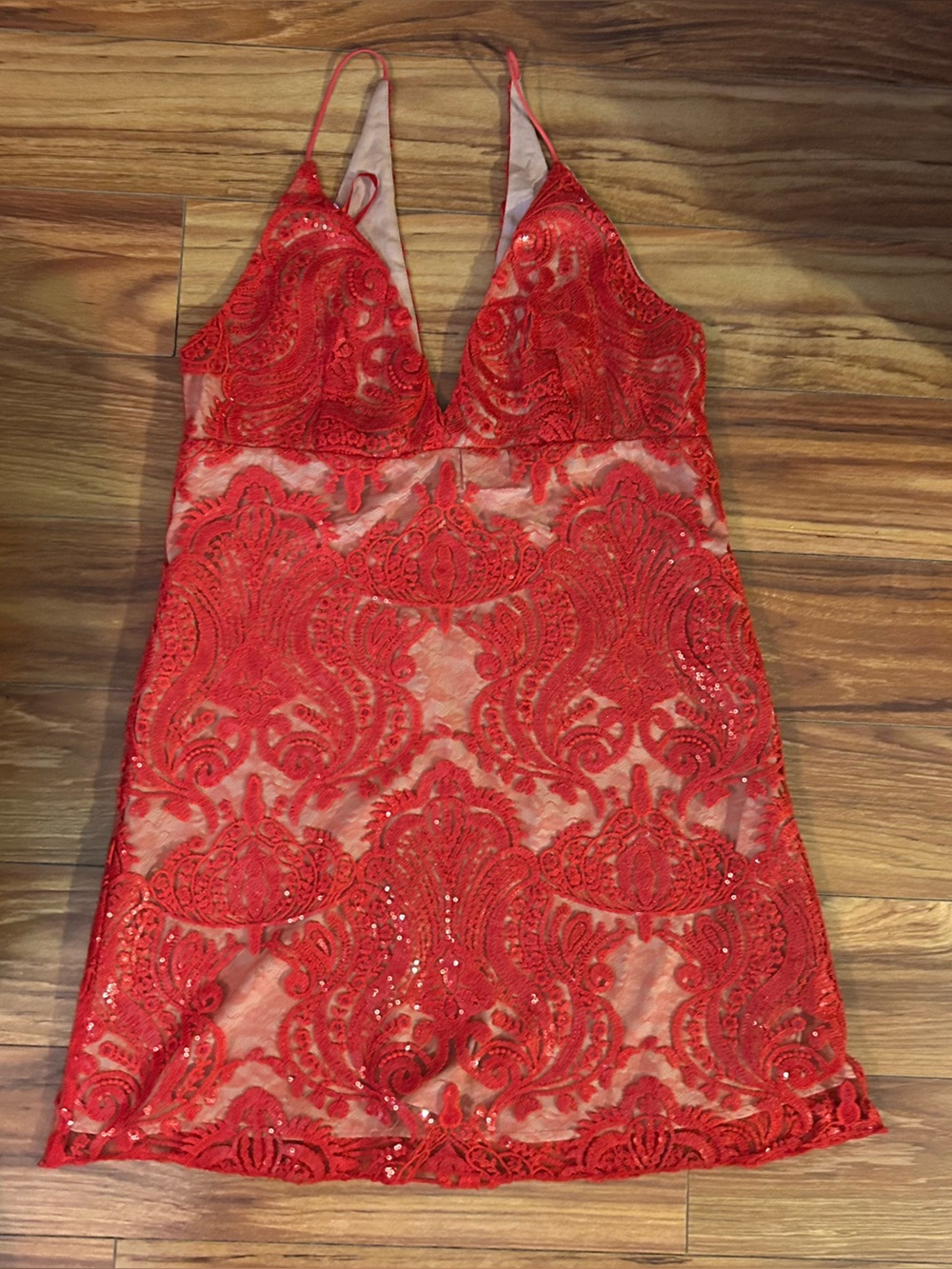 Free People shimmers lace slip dress size 8. Red/tan. New with tags. Party! - Picture 8 of 15